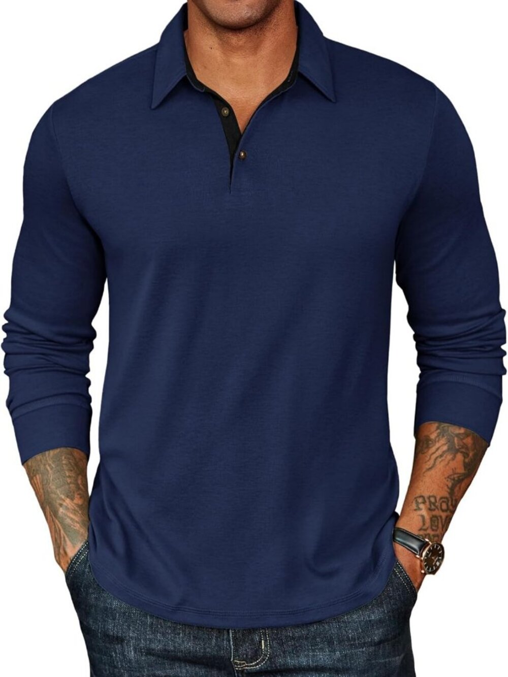 Classic Casual Long Sleeve Polo Shirt for Men - Stylish Button-Up Tee
